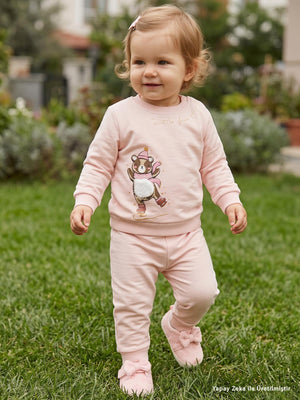 Civil Baby Bereli Ayıcık Baskılı 6-18 Ay Takım - Pembe