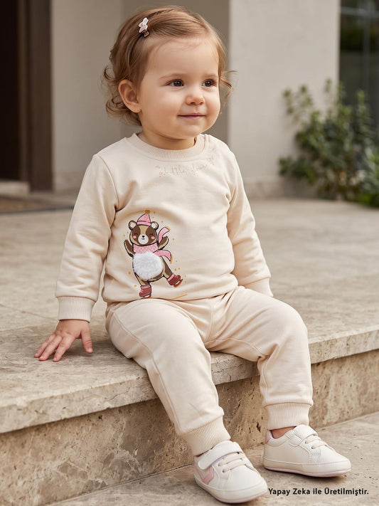 Civil Baby Bereli Ayıcık Baskılı 6-18 Ay Takım - Bej