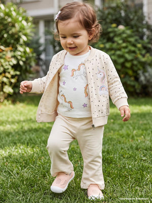 Civil Baby Unicorn Nakışlı Hırkalı 6-18 Ay Takım - Bej