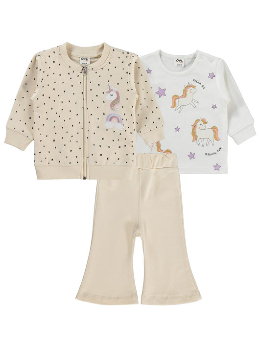 Civil Baby Unicorn Nakışlı Hırkalı 6-18 Ay Takım - Bej