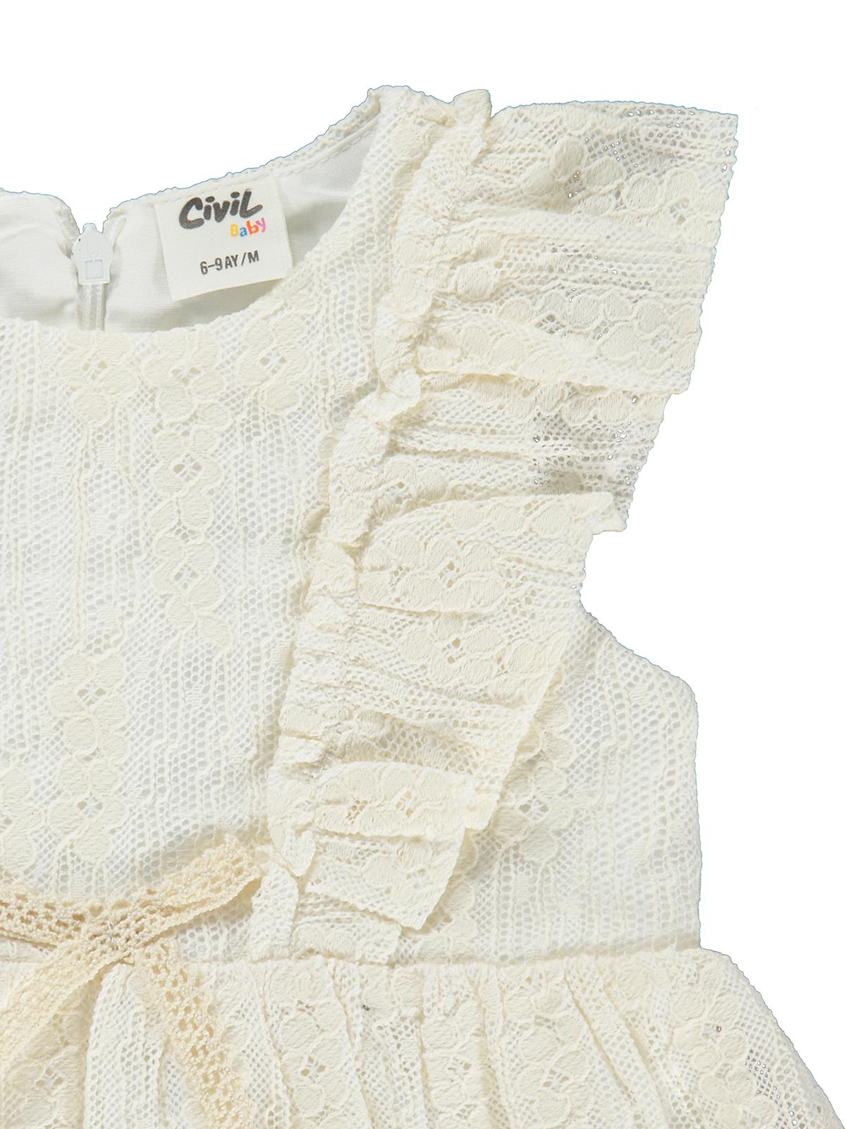 Civil Baby Dantel Bel Fiyonklu 6-18 Ay Elbise - Ekru