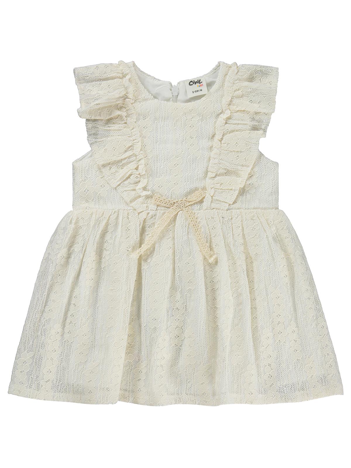 Civil Baby Dantel Bel Fiyonklu 6-18 Ay Elbise - Ekru