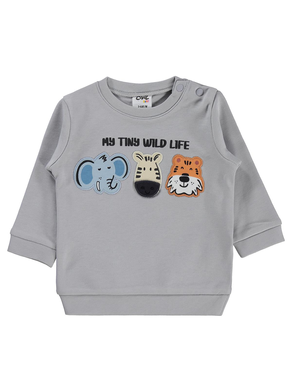 Civil Baby Hayvan Nakışlı 3-18 Ay Sweatshirt - Gri