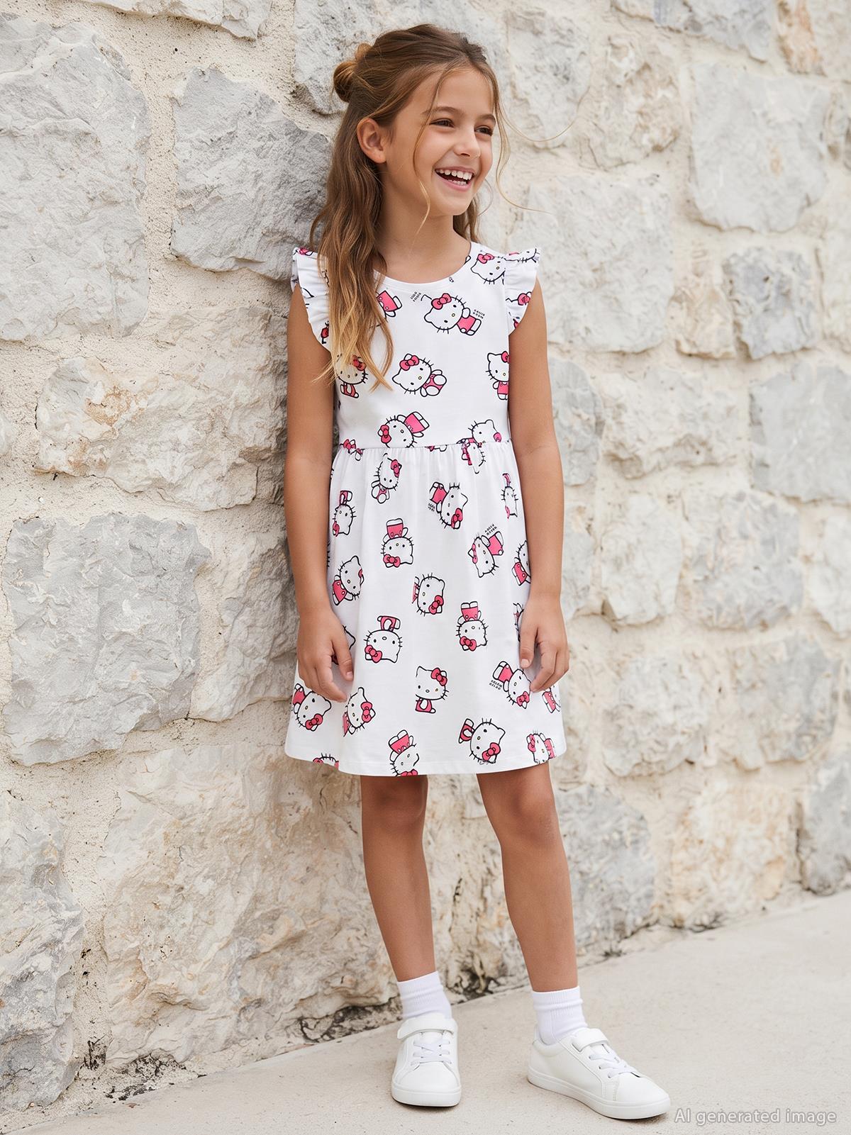 Hello Kitty 6-9 Yaş Elbise - Kırık Beyaz