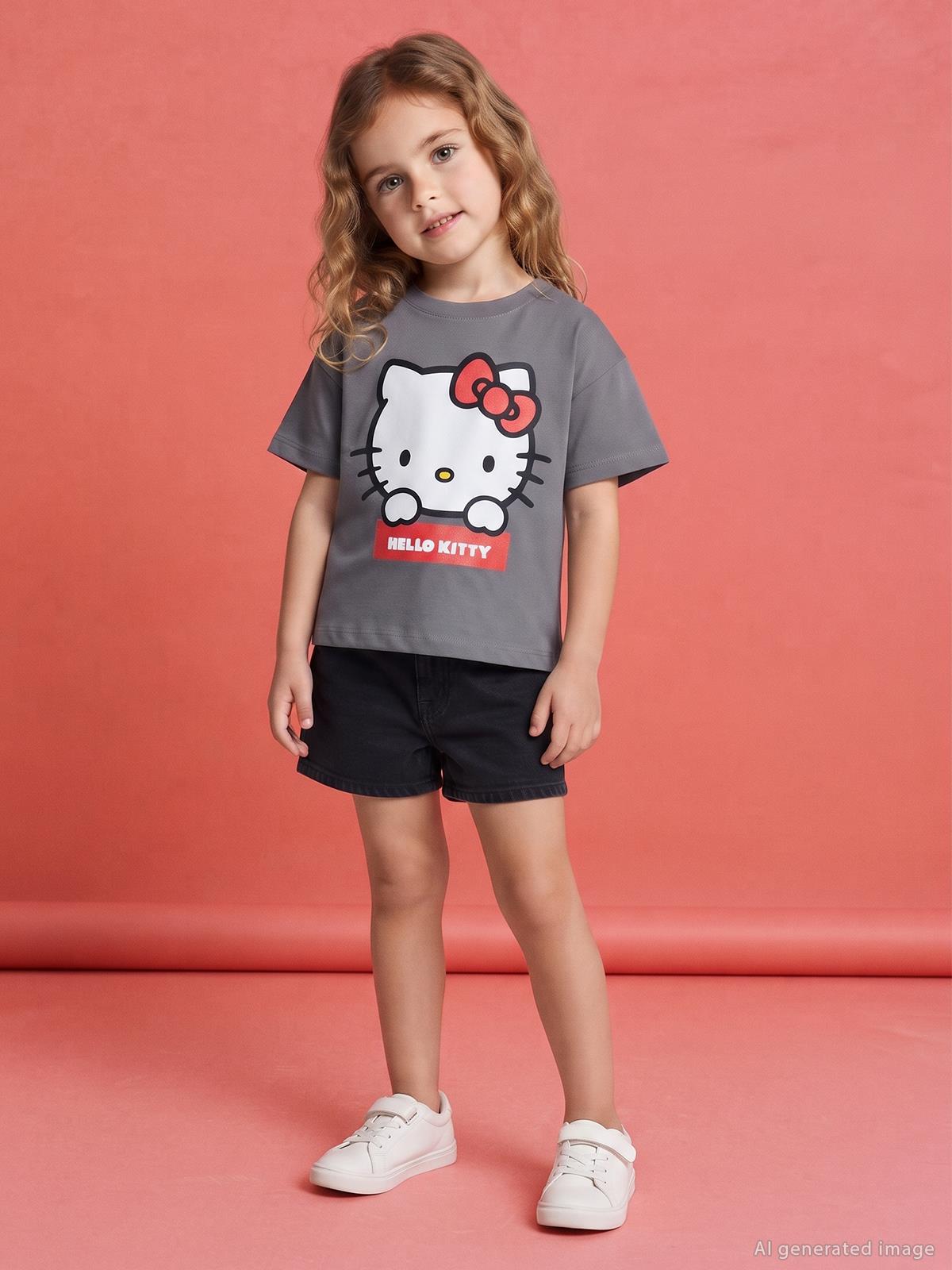 Hello Kitty 2-5 Yaş Tişört - Gri