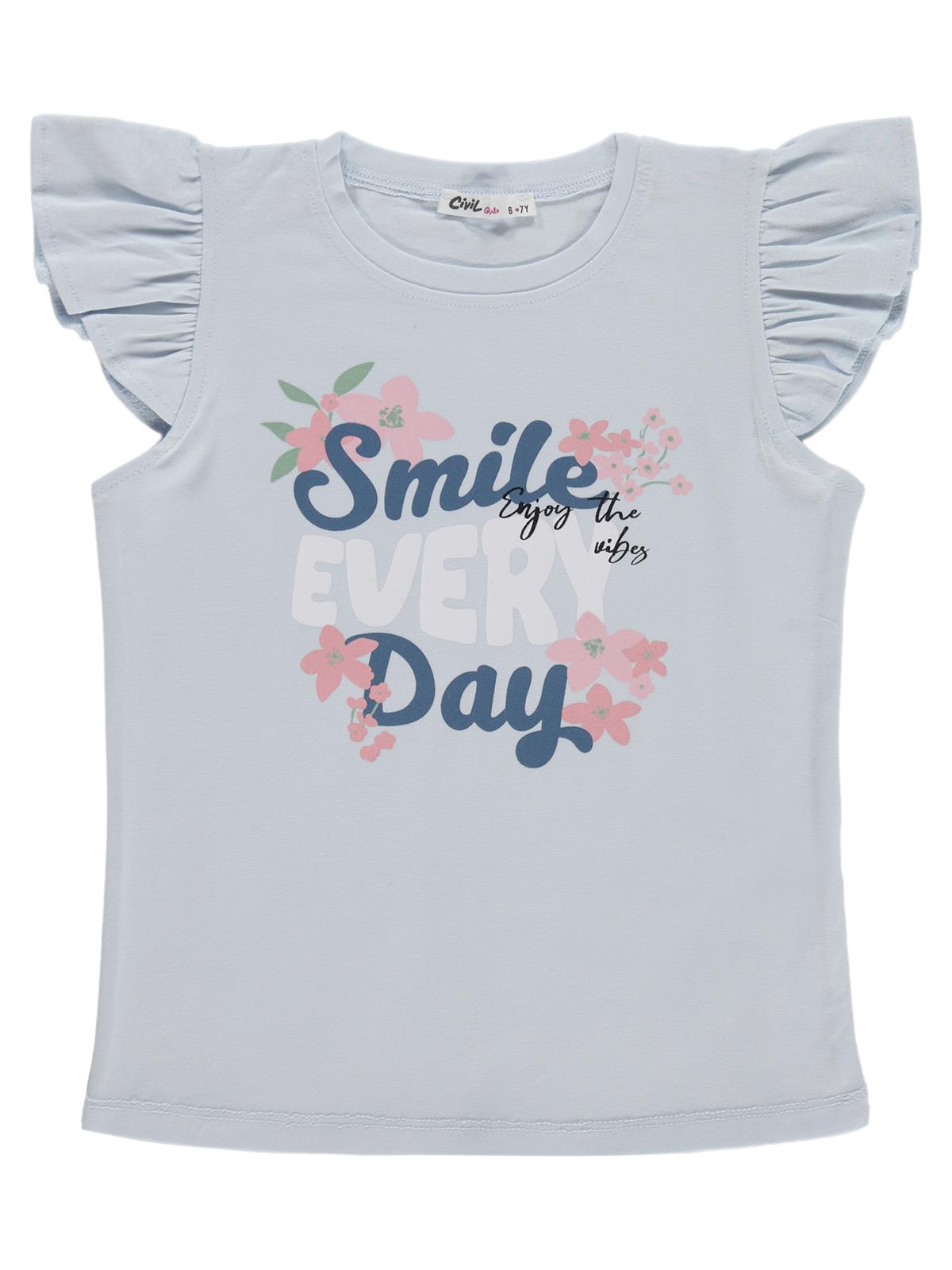 Civil Girls Kız Çocuk Smile Baskılı 6-9 Yaş Takım - Açık Mavi-Koyu İndigo