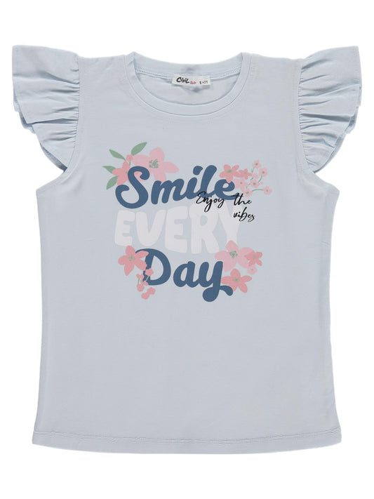 Civil Girls Kız Çocuk Smile Baskılı 6-9 Yaş Takım - Açık Mavi-Koyu İndigo