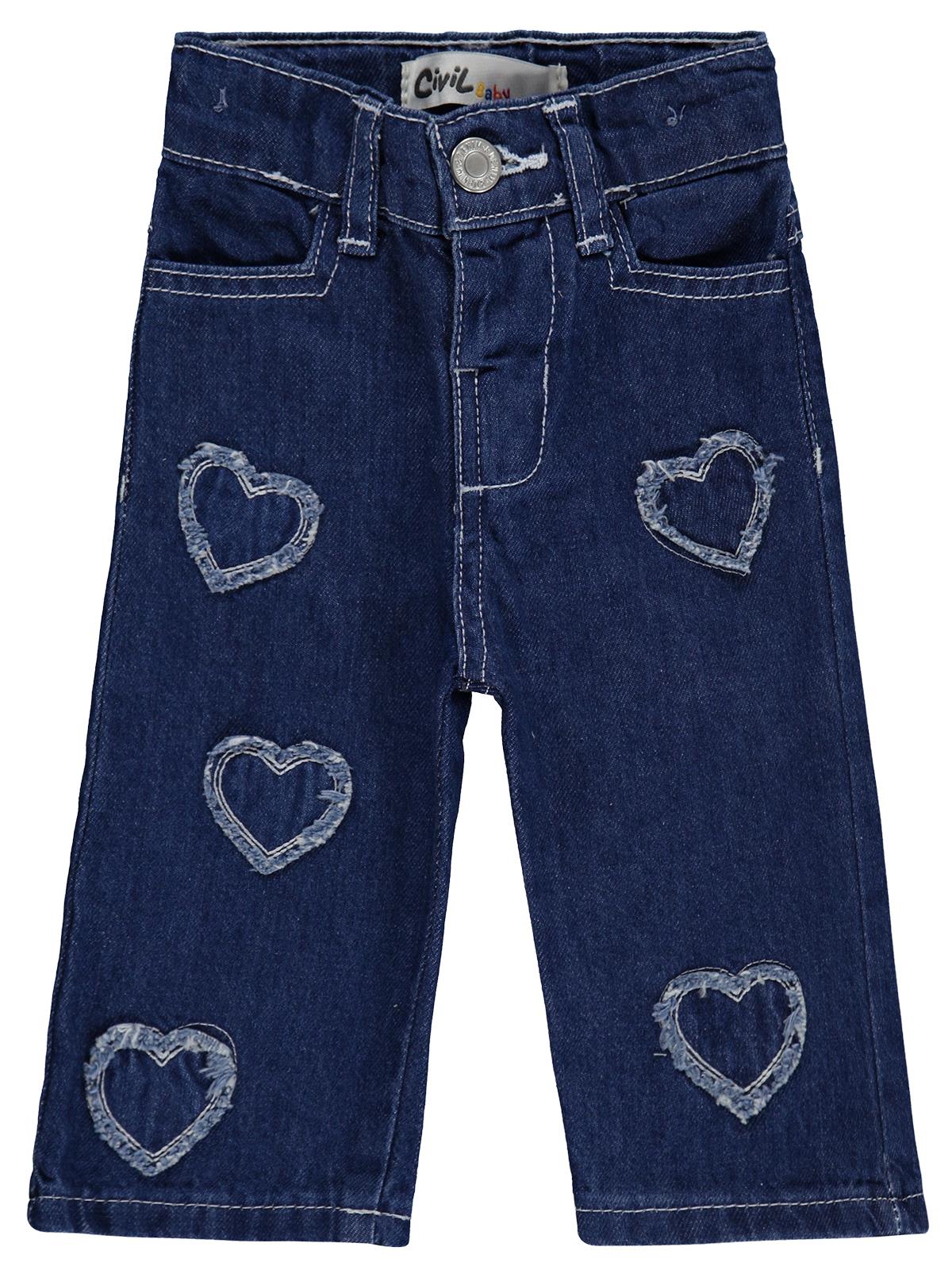 Civil Baby Kız Bebek Kalp Pachli 6-18 Ay Pantolon  - Mavi
