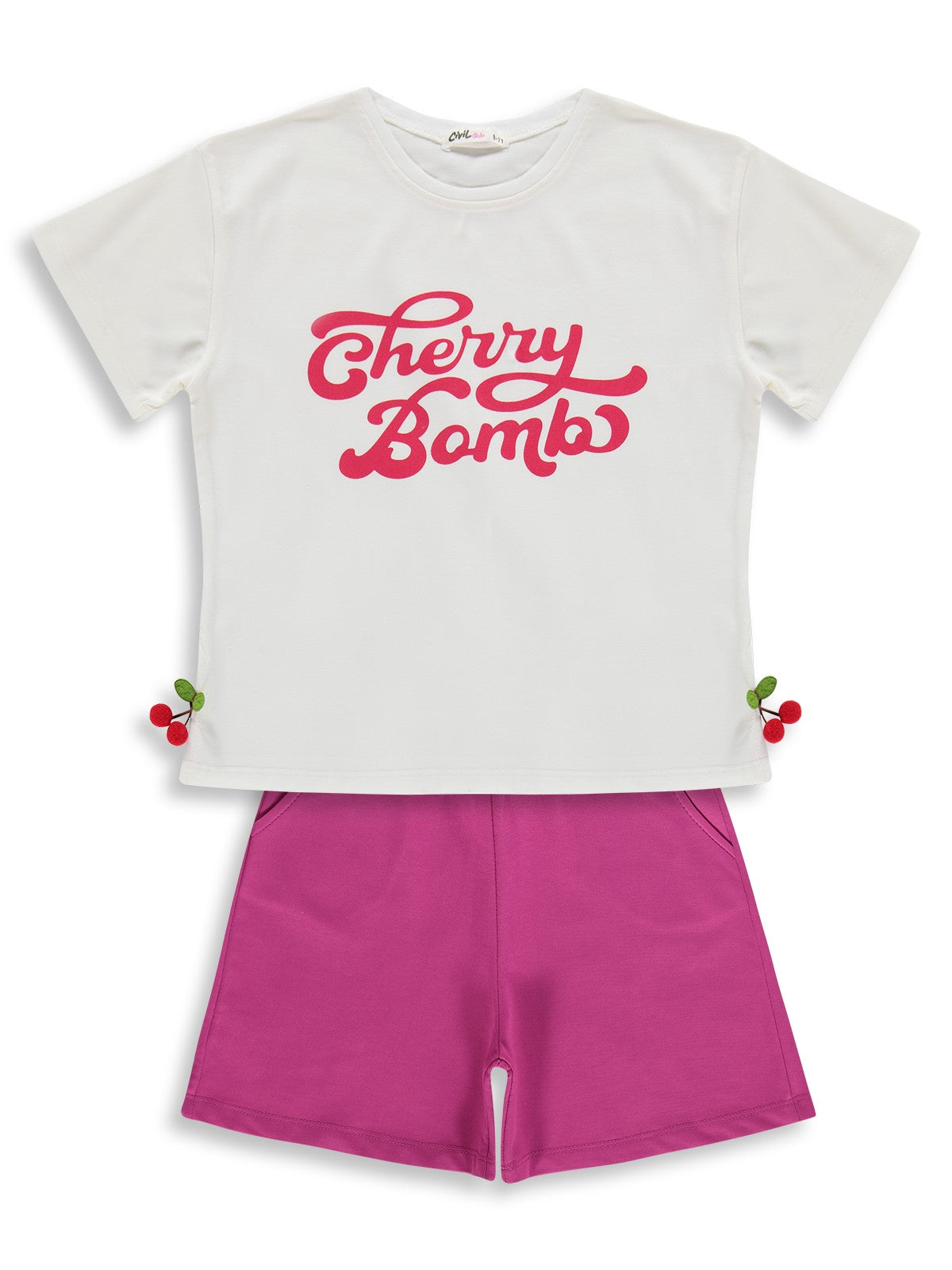 Civil Girls Cherry Bomb Baskılı 6-9 Yaş Takım - Ekru