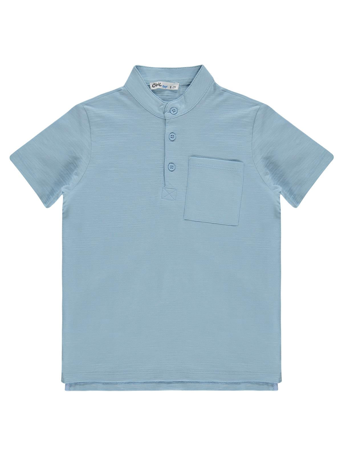 Civil Boys Yarım Patlı Cepli 10-13 Yaş Tişört - Mavi