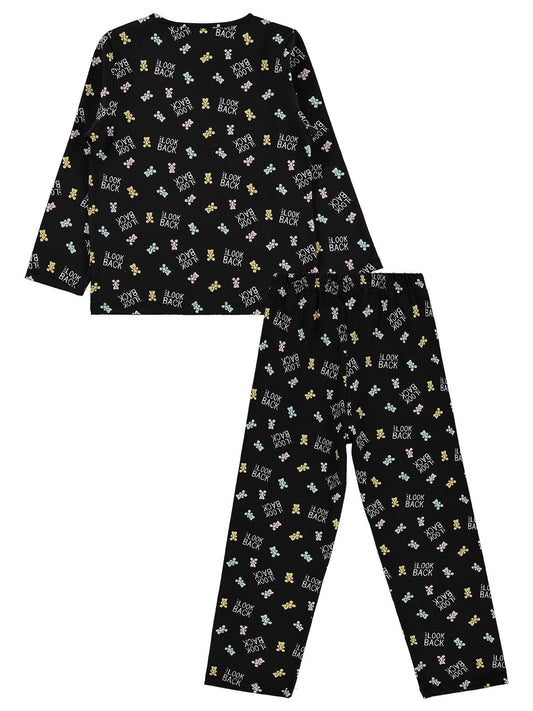 Civil Kız Çocuk Dont Look Back Baskılı Pijama Takımı | Süprem-Süprem | Okul Kreş ve Günlük Kullanım - Siyah