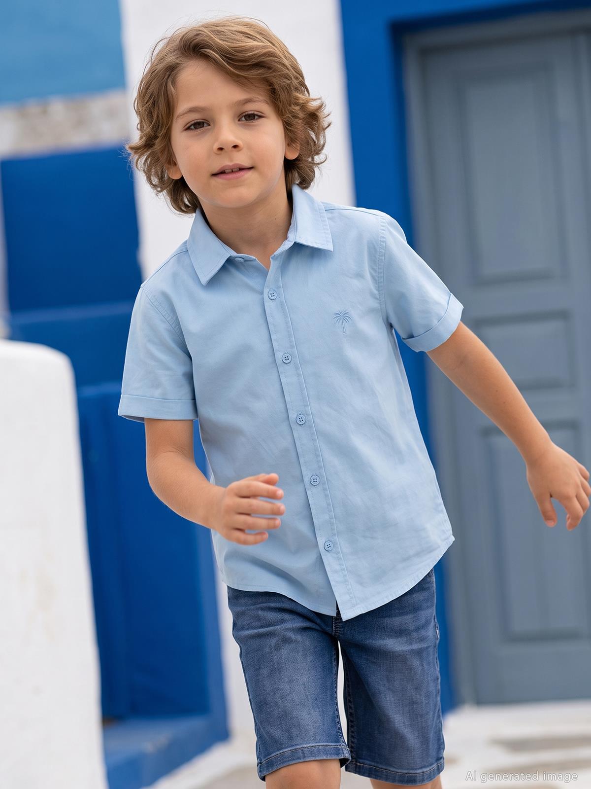 Civil Boys Basic Kısa Kol 6-9 Yaş Gömlek - Mavi