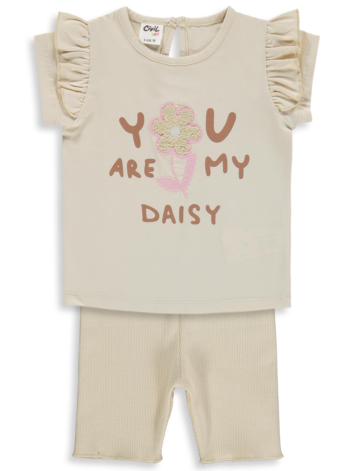 Civil Baby Yazı-Çiçek Baskı Nakış 6-18 Ay Takım - Fil Dişi