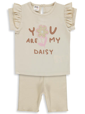 Civil Baby Yazı-Çiçek Baskı Nakış 6-18 Ay Takım - Fil Dişi