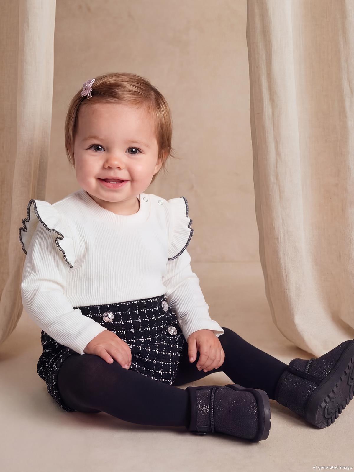 Civil Baby Kareli Etekli 6-18 Ay Takım - Siyah