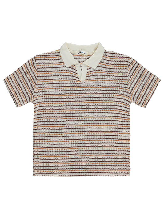 Civil Boys Polo Yaka İnce Çizgili 6-9 Yaş Tişört - Kahverengi