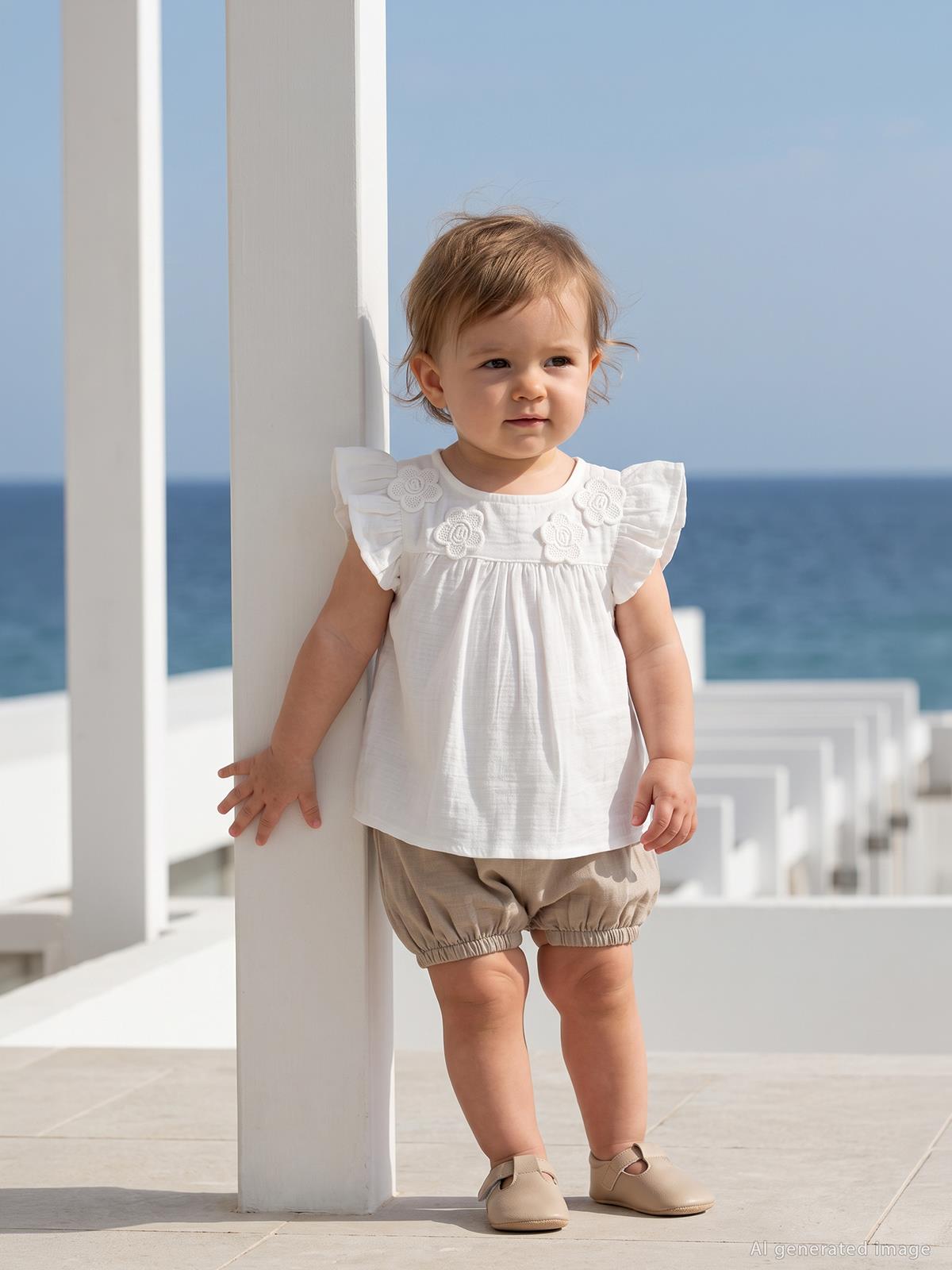 Civil Baby Çiçek Aksesuarlı 6-18 Ay Takım - Ekru