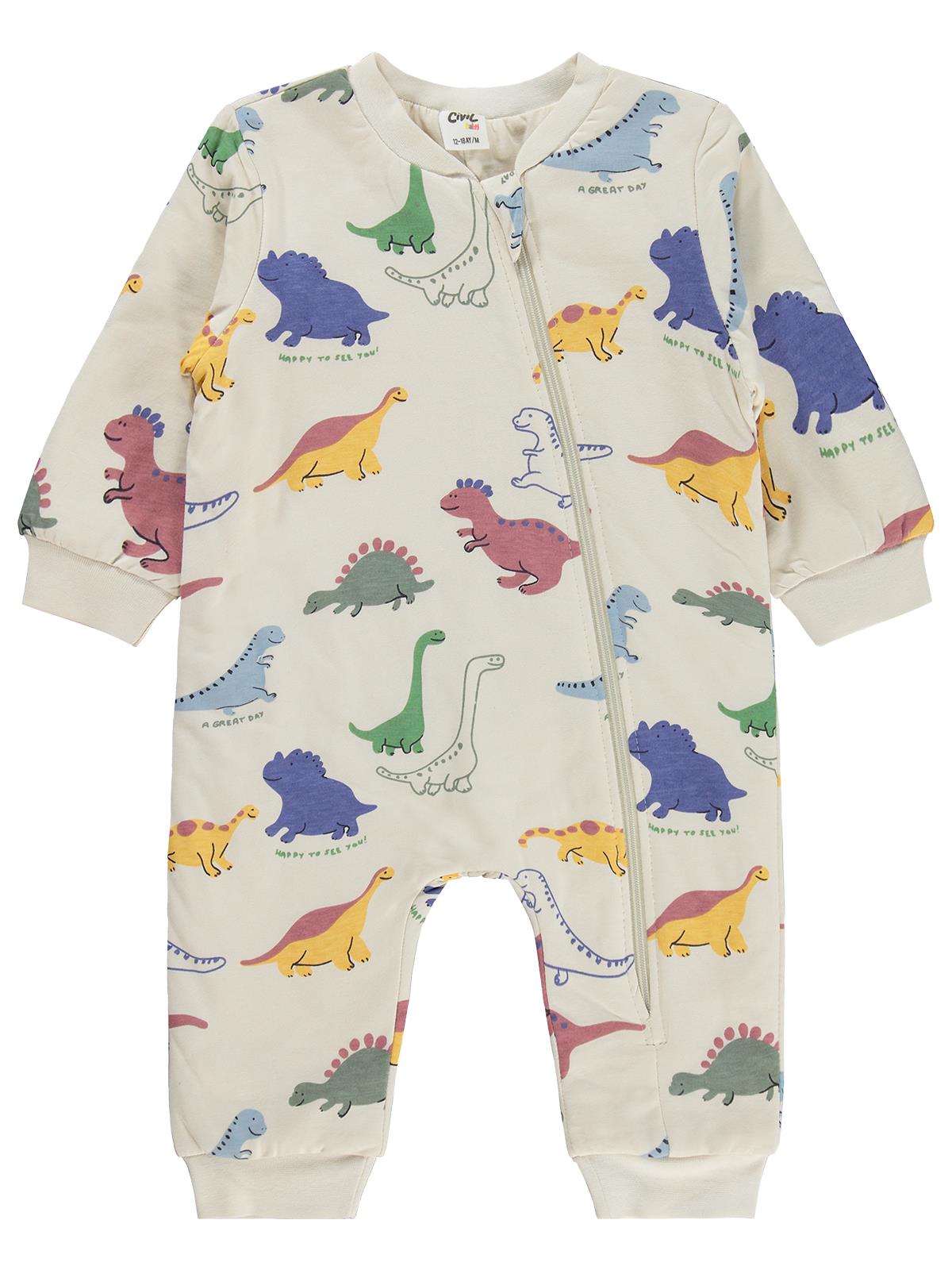 Civil Baby Dino Baskılı | 1.6 TOG Uyku Tulumu| Pamuklu Süprem | Uzun Kollu Bisiklet Yaka - Bej