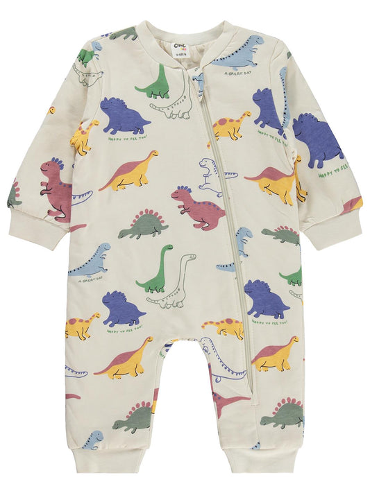 Civil Baby Dino Baskılı | 1.6 TOG Uyku Tulumu| Pamuklu Süprem | Uzun Kollu Bisiklet Yaka - Bej