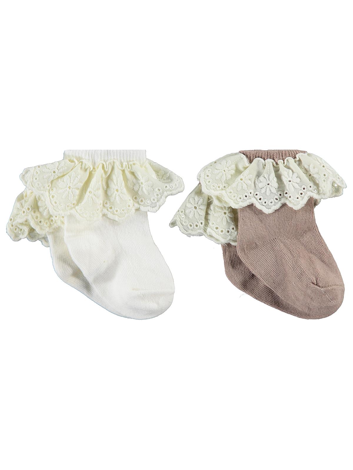 Civil Baby Çift Dantel Aksesuarlı 2'li 6- Bebek Kız Çorap Set