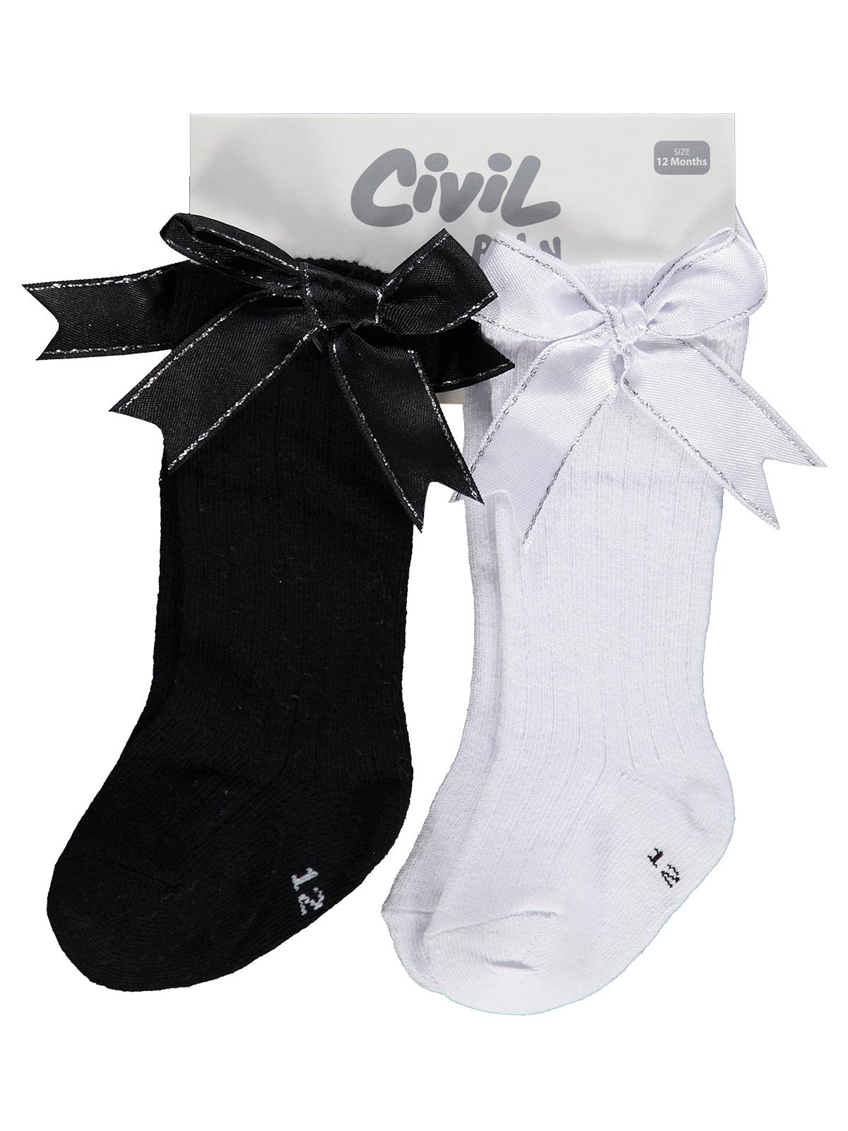 Civil Baby Çift Fiyonk Aksesuar 2'li 6- Bebek Kız Çorap Set