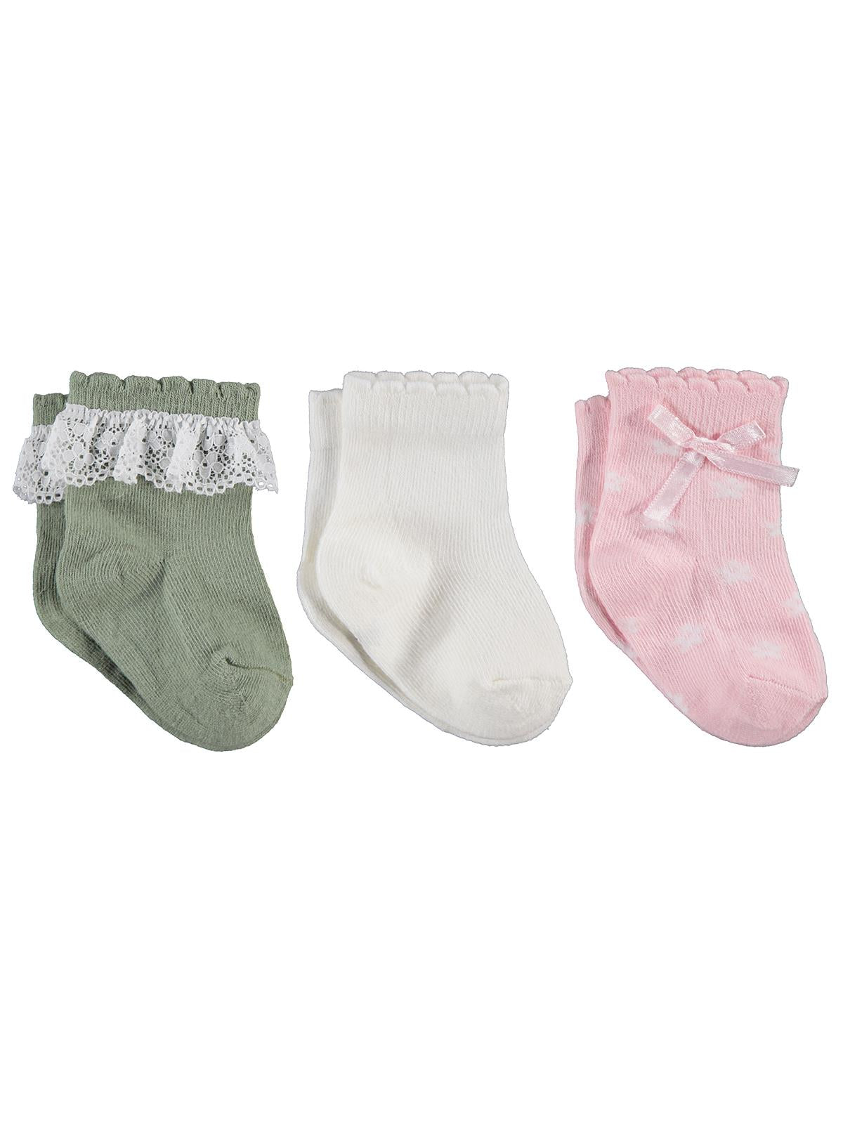 Civil Baby Dantel ve Fiyonk Aksesuarlı 3'lü 6-18 Ay Bebek Kız Çorap Set