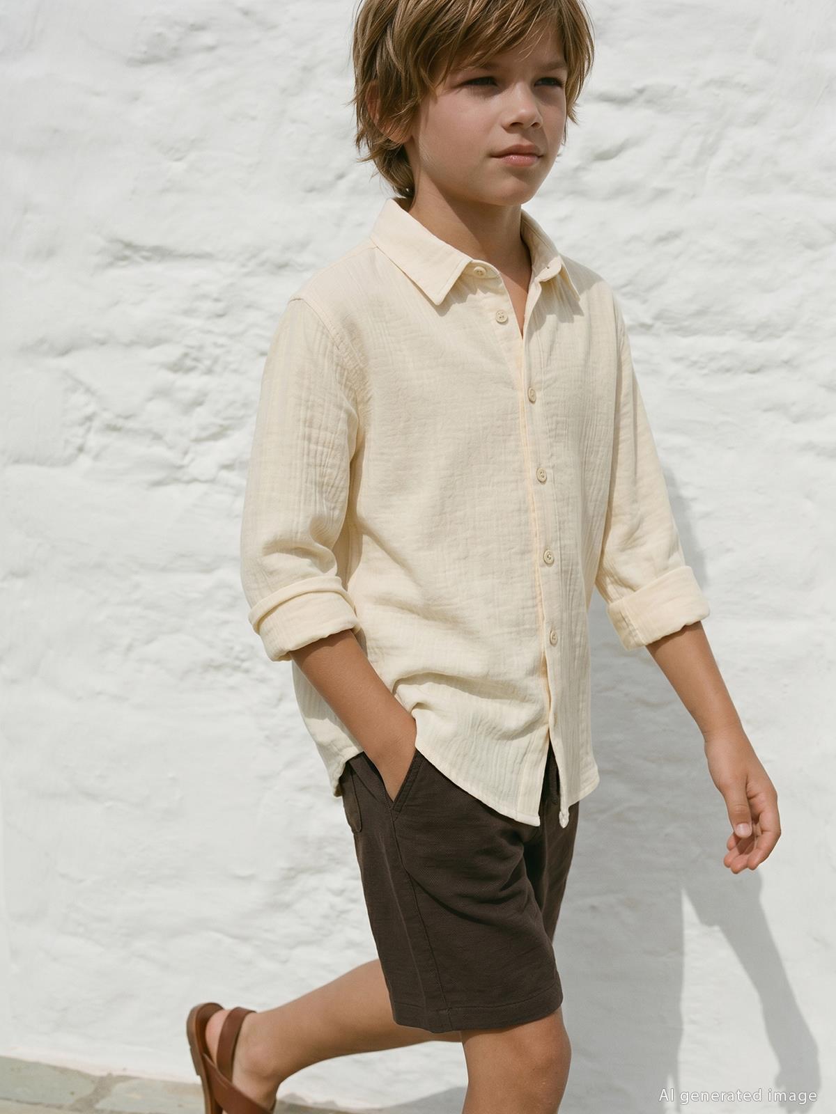 Civil Boys Uzun Kol Basic 6-9 Yaş Gömlek - Bej