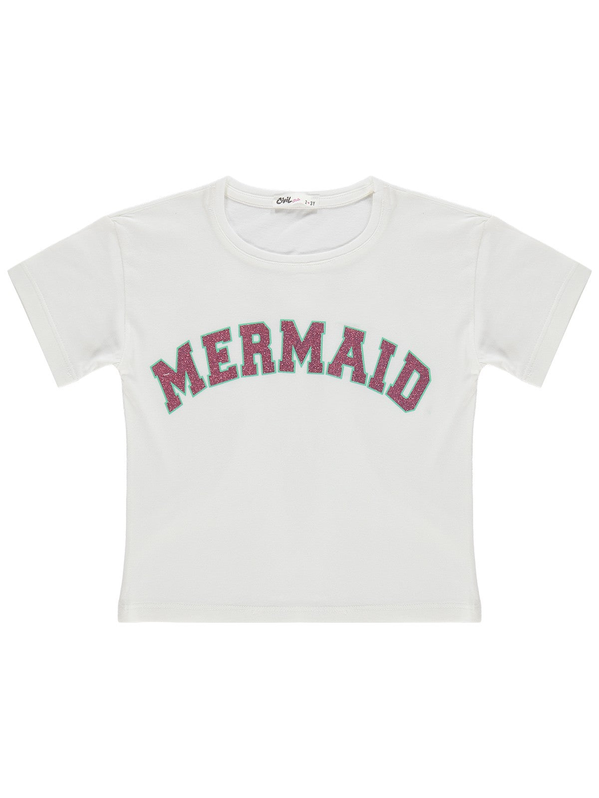 Civil Girls Mermaid Baskılı 2-5 Yaş Tişört - Kırık Beyaz