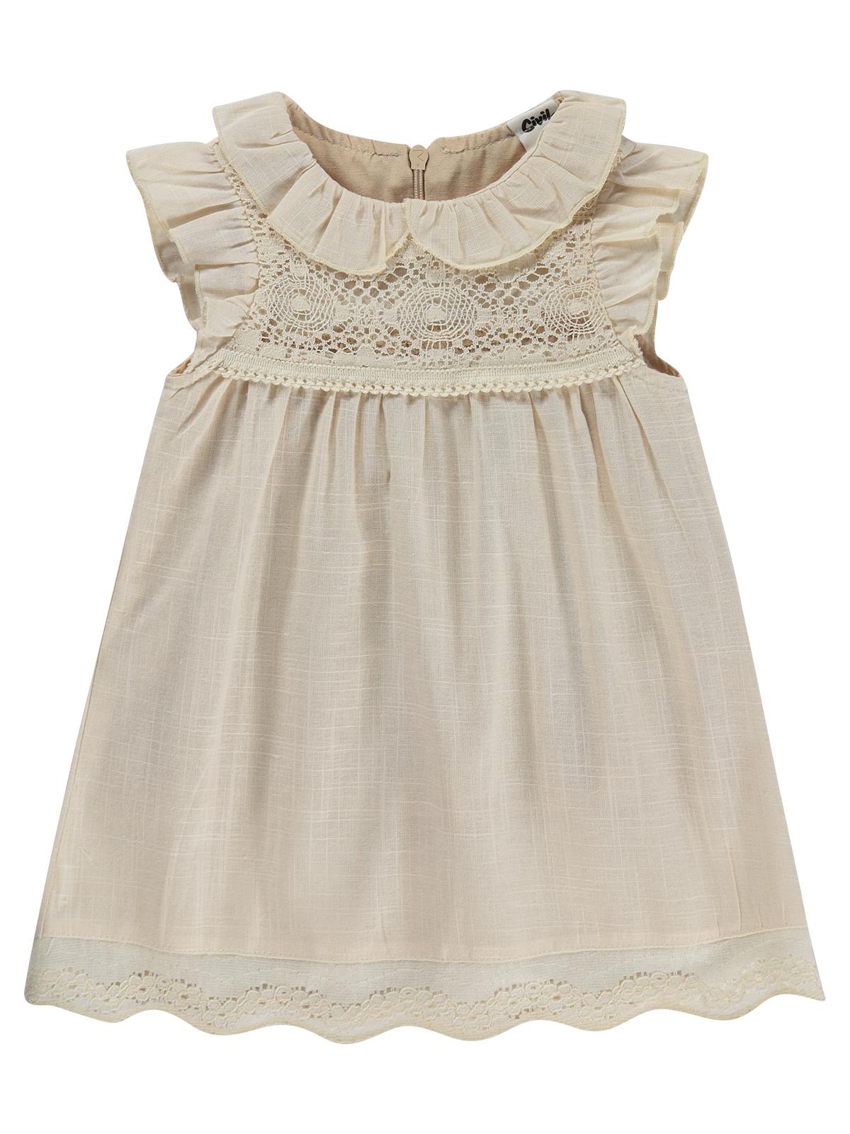 Civil Baby Bebek Yaka Dantelli 6-18 Ay Elbise - Bej