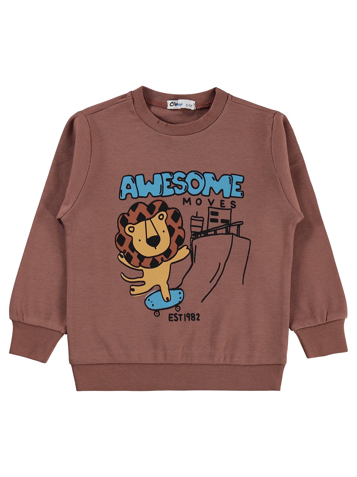 Civil Boys Awesome Aslan Baskılı 2-5 Yaş Sweatshirt - Kahverengi