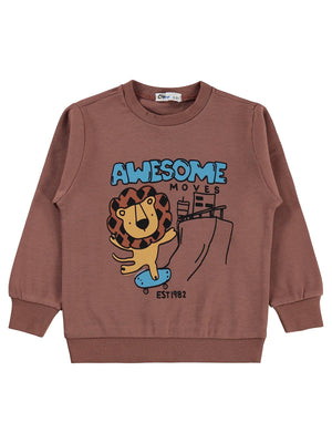 Civil Boys Awesome Aslan Baskılı 2-5 Yaş Sweatshirt - Kahverengi