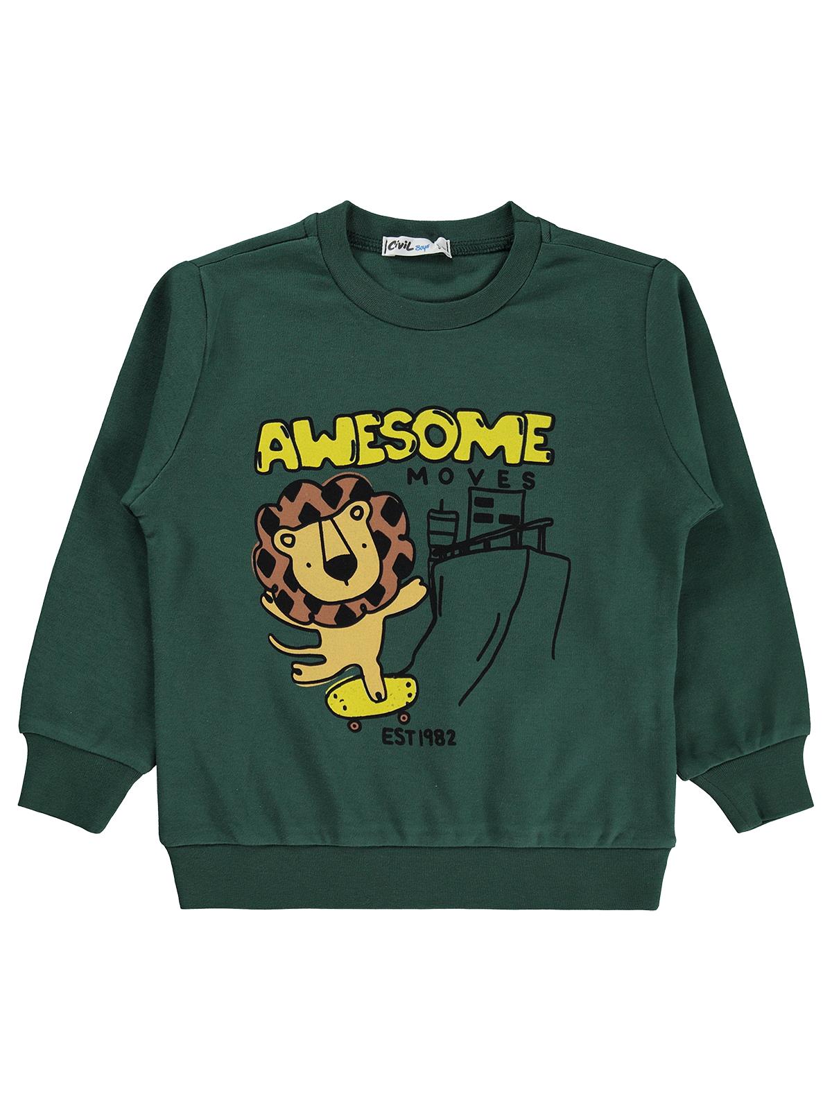 Civil Boys Awesome Aslan Baskılı 2-5 Yaş Sweatshirt Km - Yeşil