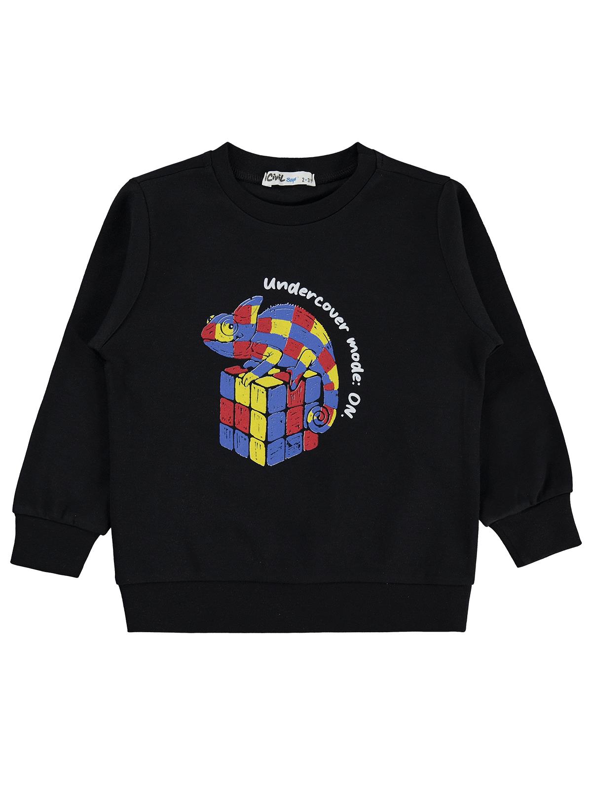 Civil Boys Zeka Küpü İguana Baskılı 2-5 Yaş Sweatshirt  - Siyah