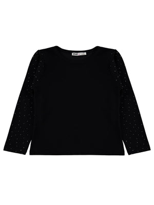 Civil Kız Çocuk Taşlı Sweatshirt | Modal Uzun Kol Bisiklet Yaka Taş | Okul Kreş ve Günlük Kullanım - Siyah