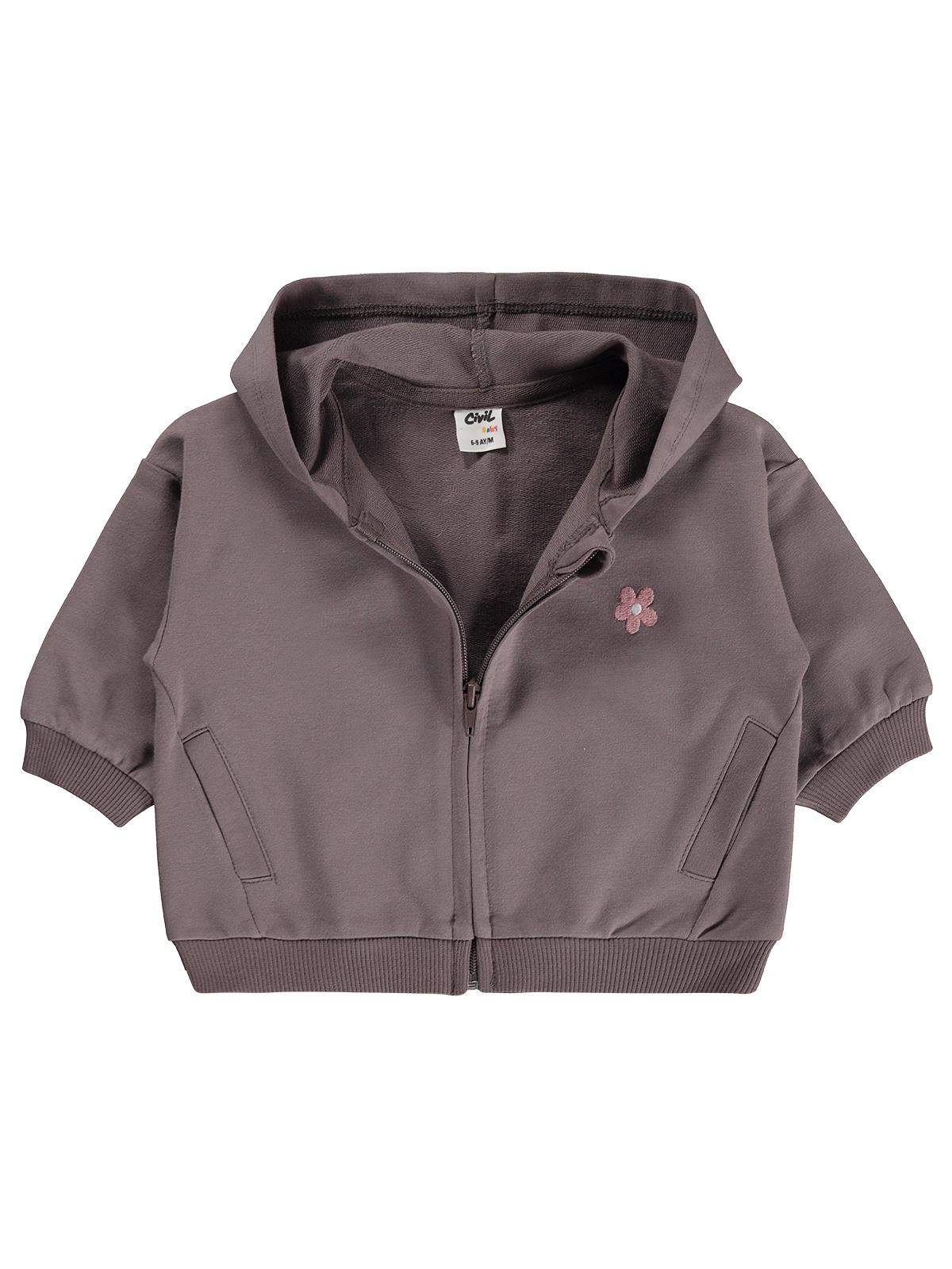 Civil Baby Çiçek Nakışlı Basic 6-18 Ay Hırka - Kahve