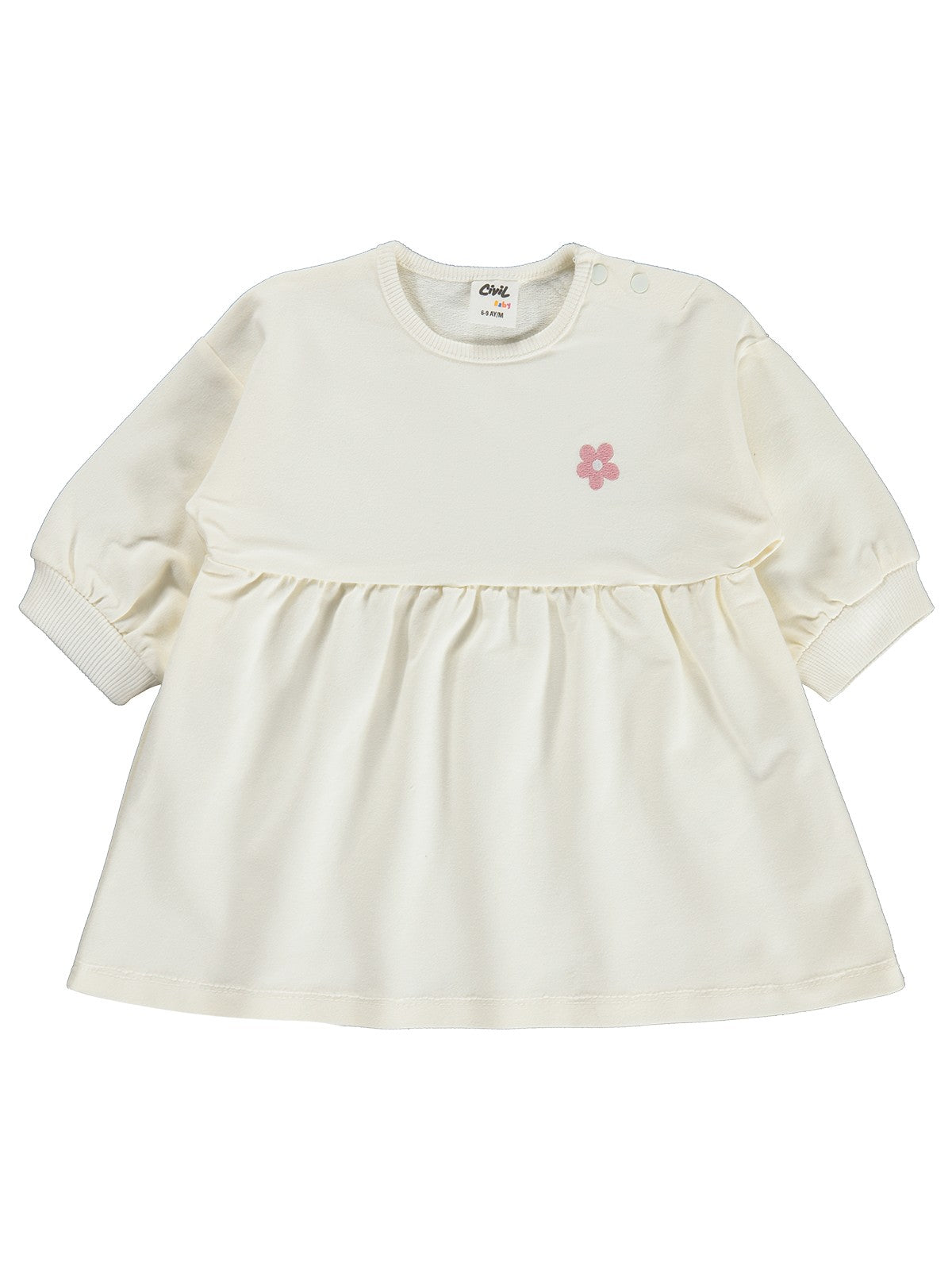 Civil Baby Çiçek Nakışlı Basic 6-18 Ay Elbise - Ekru