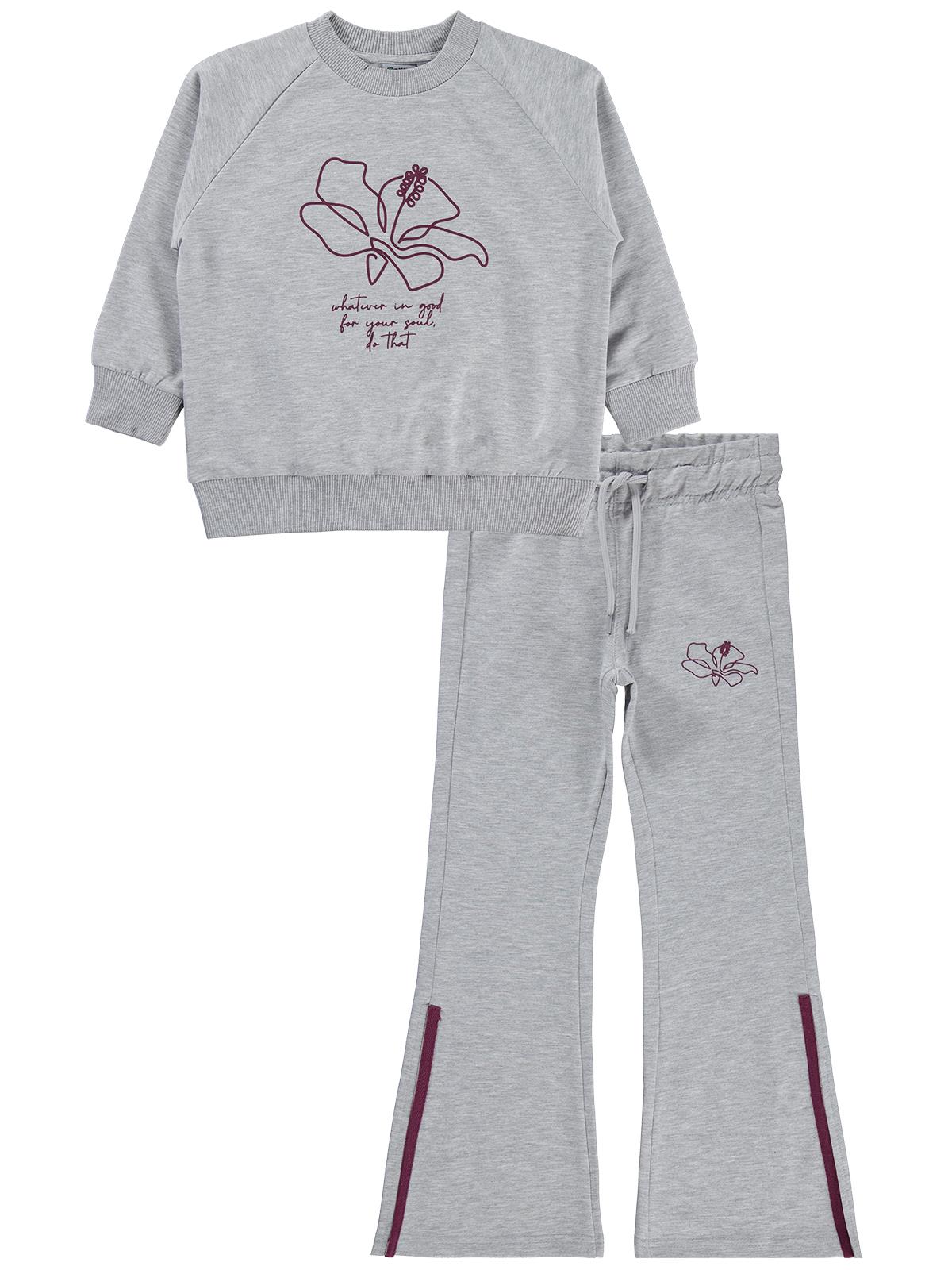 Mışıl Kids Paça Yırtmaçlı10-13 Yaş Eşofman Takımı | Okul Kreş ve Günlük Kullanım - Gri