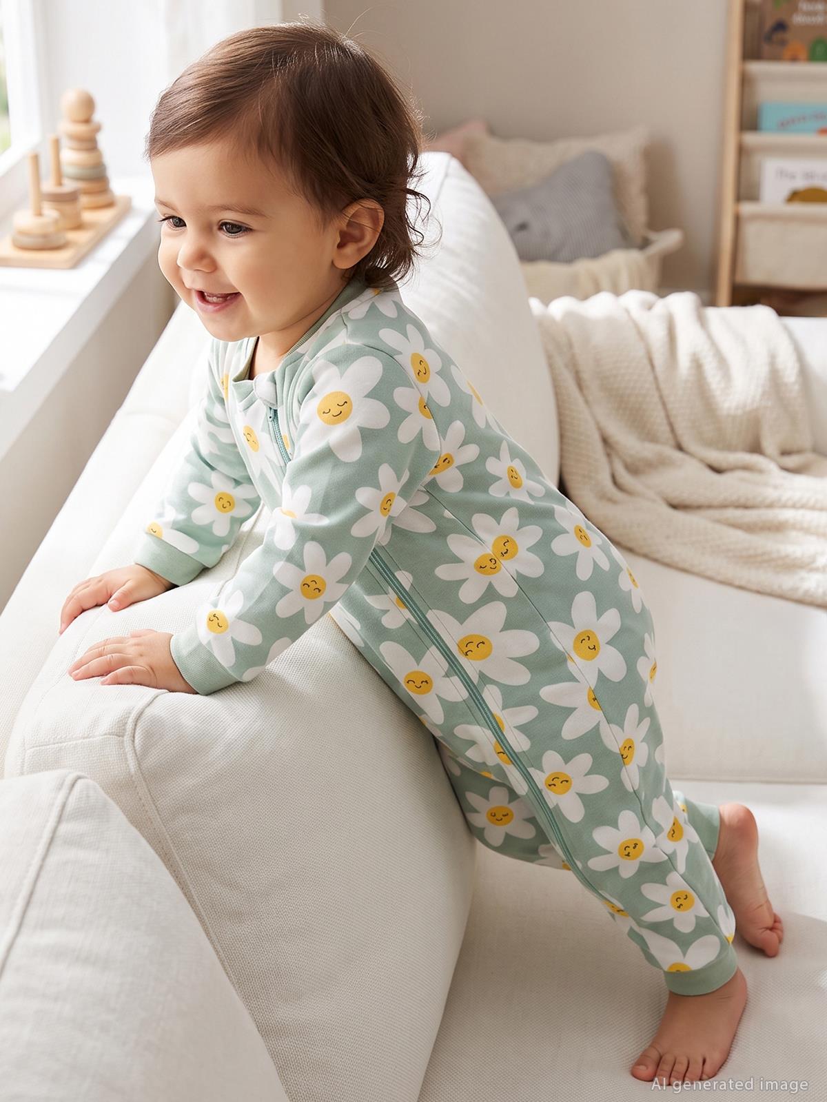 Civil Baby Çiçek Empirme | 2.5 TOG Uyku Tulumu| Pamuklu İnterlok | Uzun Kollu Bisiklet Yaka - Yeşil