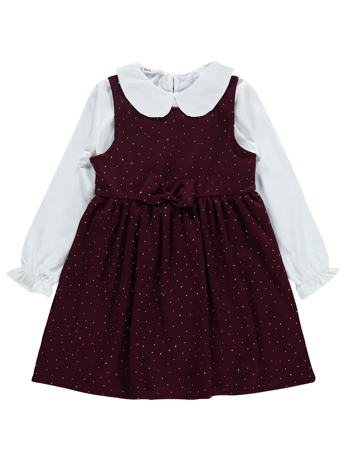 Civil Girls Taş Baskılı 10-13 Yaş Elbise - Bordo