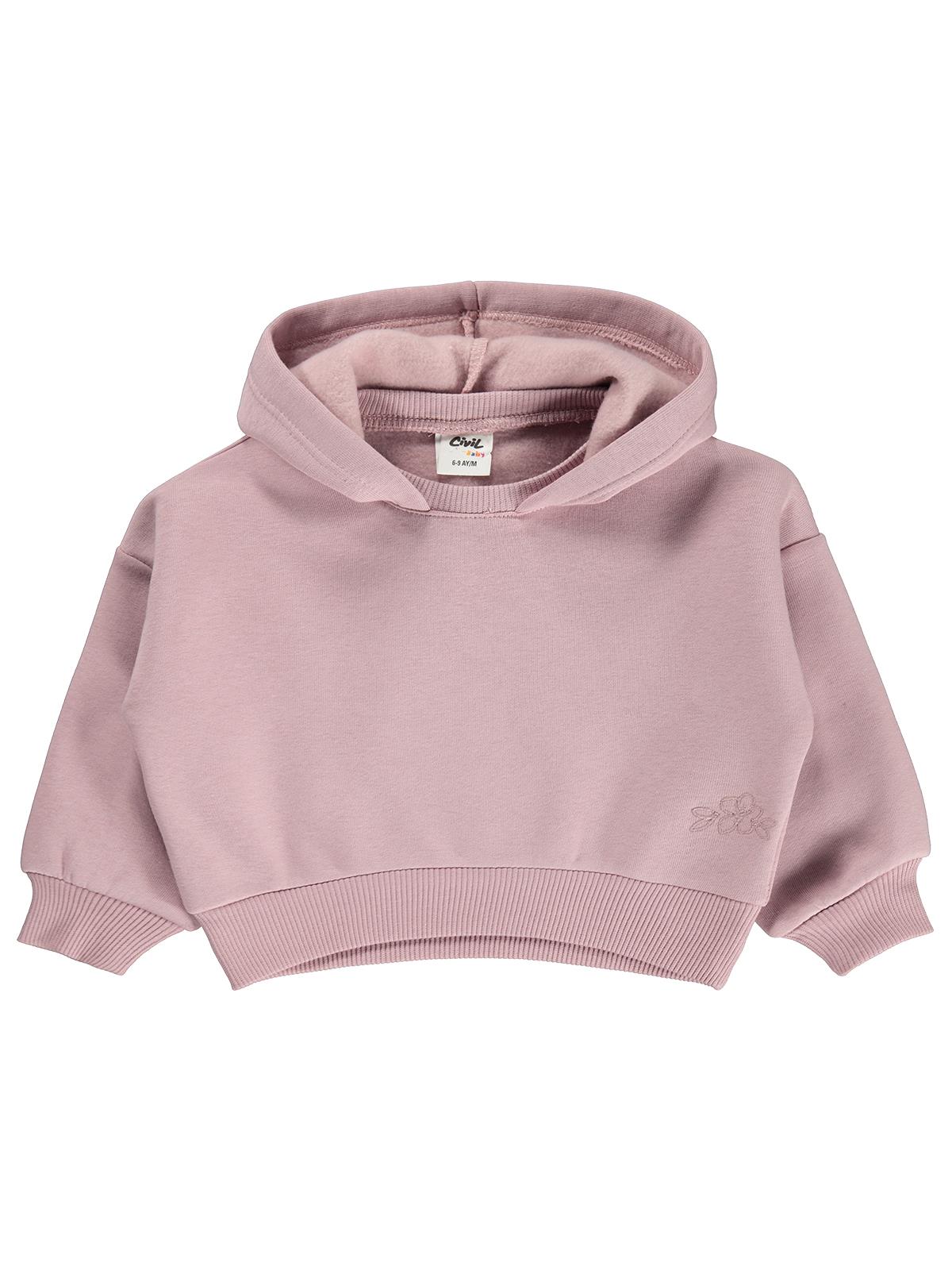 Civil Baby Çiçek Nakışlı Basic Kapşonlu 6-18 Ay Sweatshirt - Lila