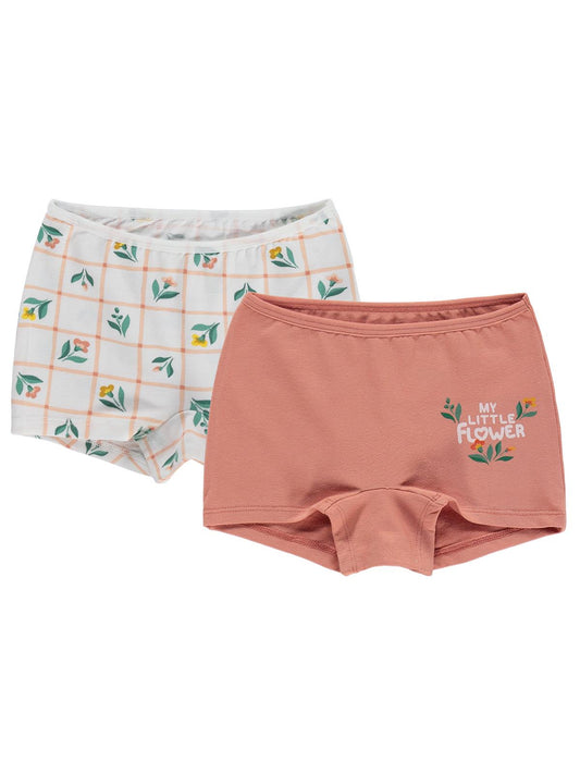 Civil Kız Çocuk Flower Kız Çocuk 2'li Boxer | Likralı Süprem Baskılı | Okul Kreş ve Günlük Kullanım