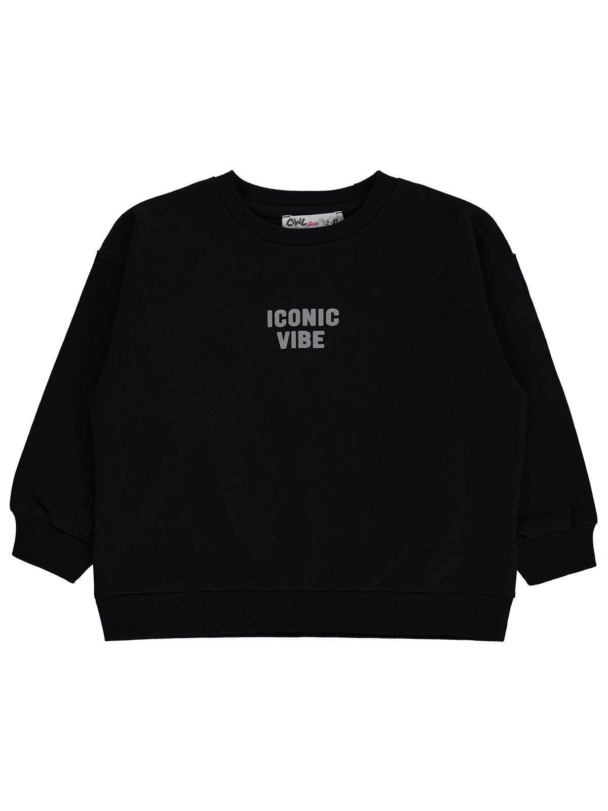 Civil Kız Çocuk Basic Sweatshirt | 2 İp Uzun Kol Bisiklet Yaka | Okul Kreş ve Günlük Kullanım - Siyah