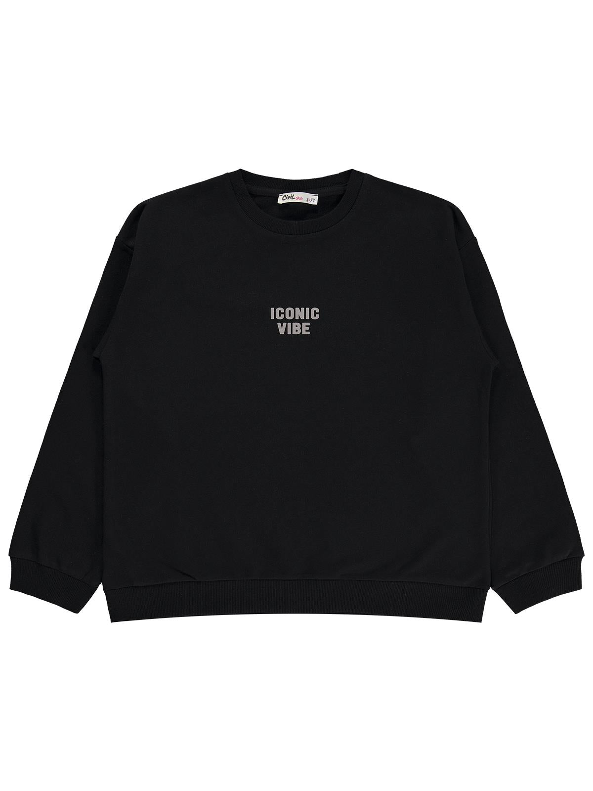 Civil Kız Çocuk Basic Sweatshirt | 2 İp Uzun Kol Bisiklet Yaka | Okul Kreş ve Günlük Kullanım - Siyah