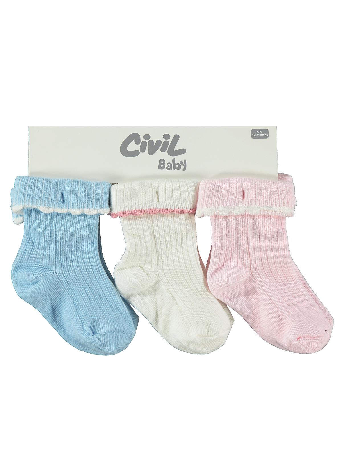 Civil Baby Beautiful Kıvrık 3'lü 6- Bebek Kız Çorap Set