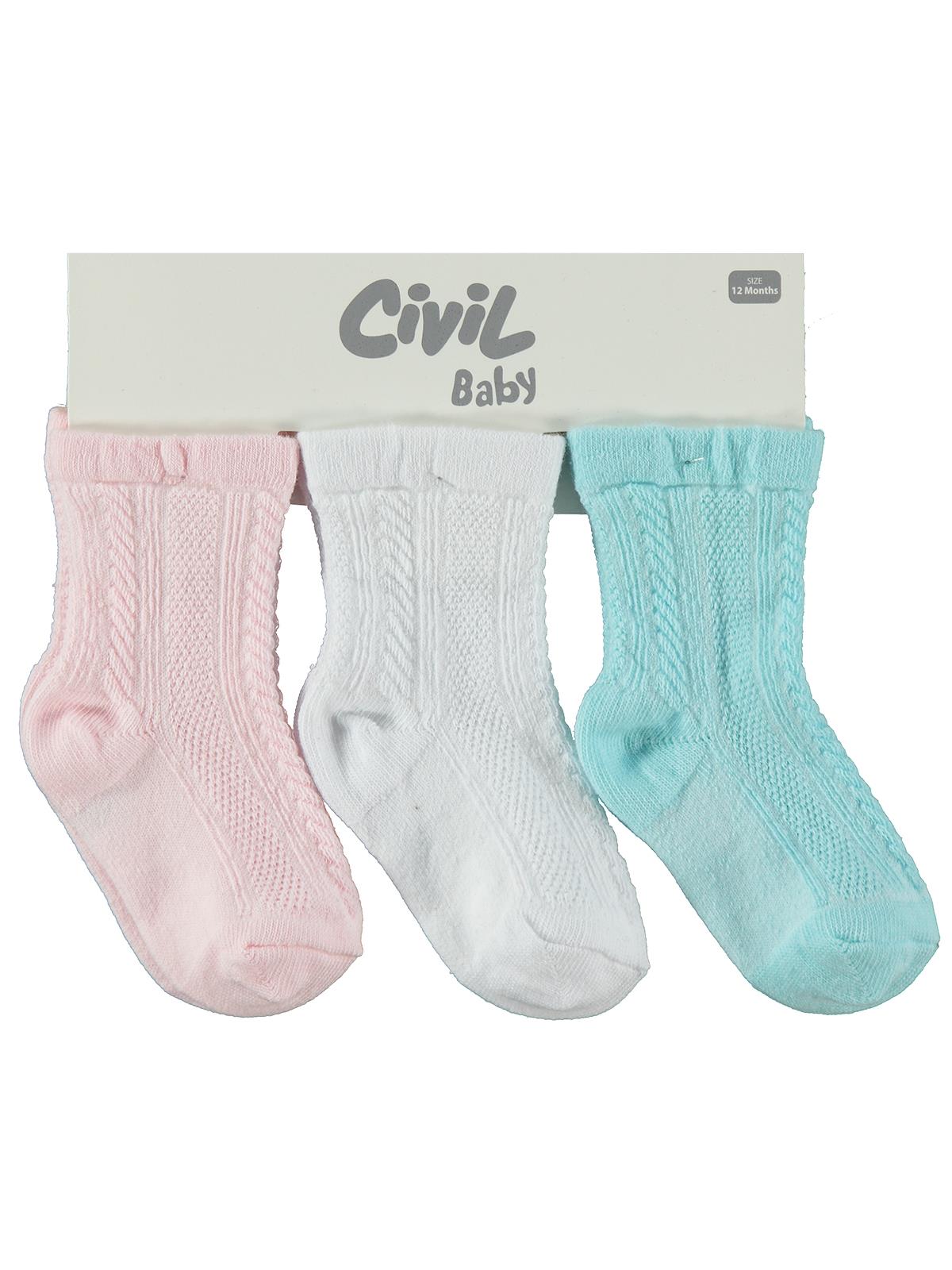 Civil Baby Jakarlı Basic 3'lü 6-18 Ay Bebek Kız Çorap Set
