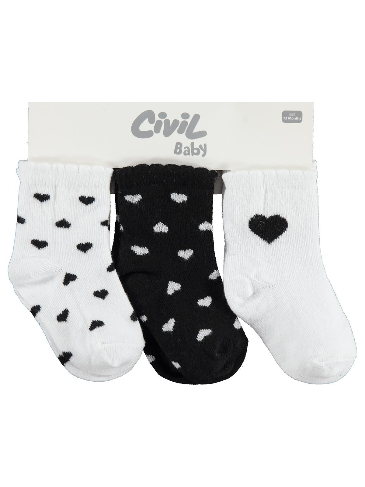 Civil Baby Kalp 3'lü 6- Bebek Kız Çorap Set