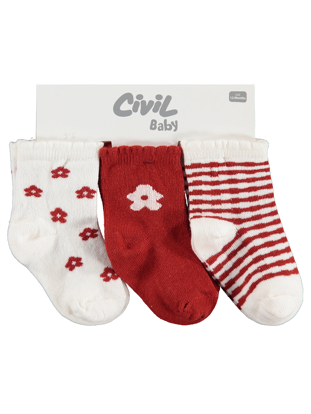 Civil Baby Flowers 3'lü 6- Bebek Kız Çorap Set