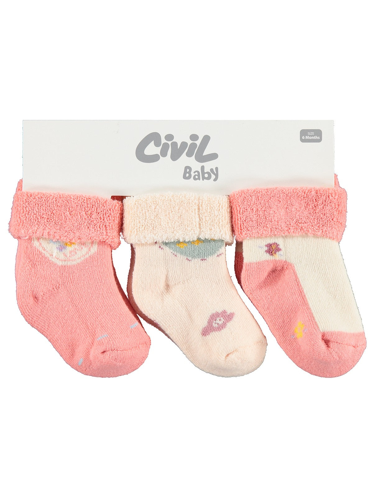 Civil Baby Kalp Kıvrık Havlu 6- 3'lü Bebek Kız Çorap Set