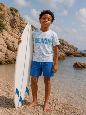 Civil Boys Beach Baskılı 6-9 Yaş Tişört - Kırık Beyaz