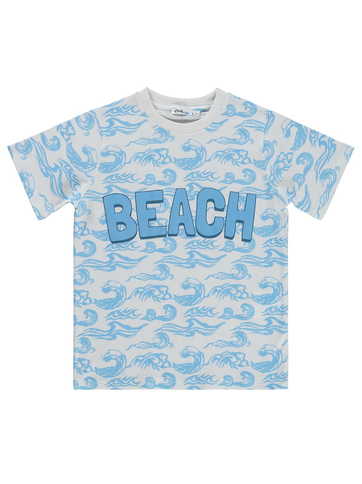 Civil Boys Beach Baskılı 10-13 Yaş Tişört - Kırık Beyaz